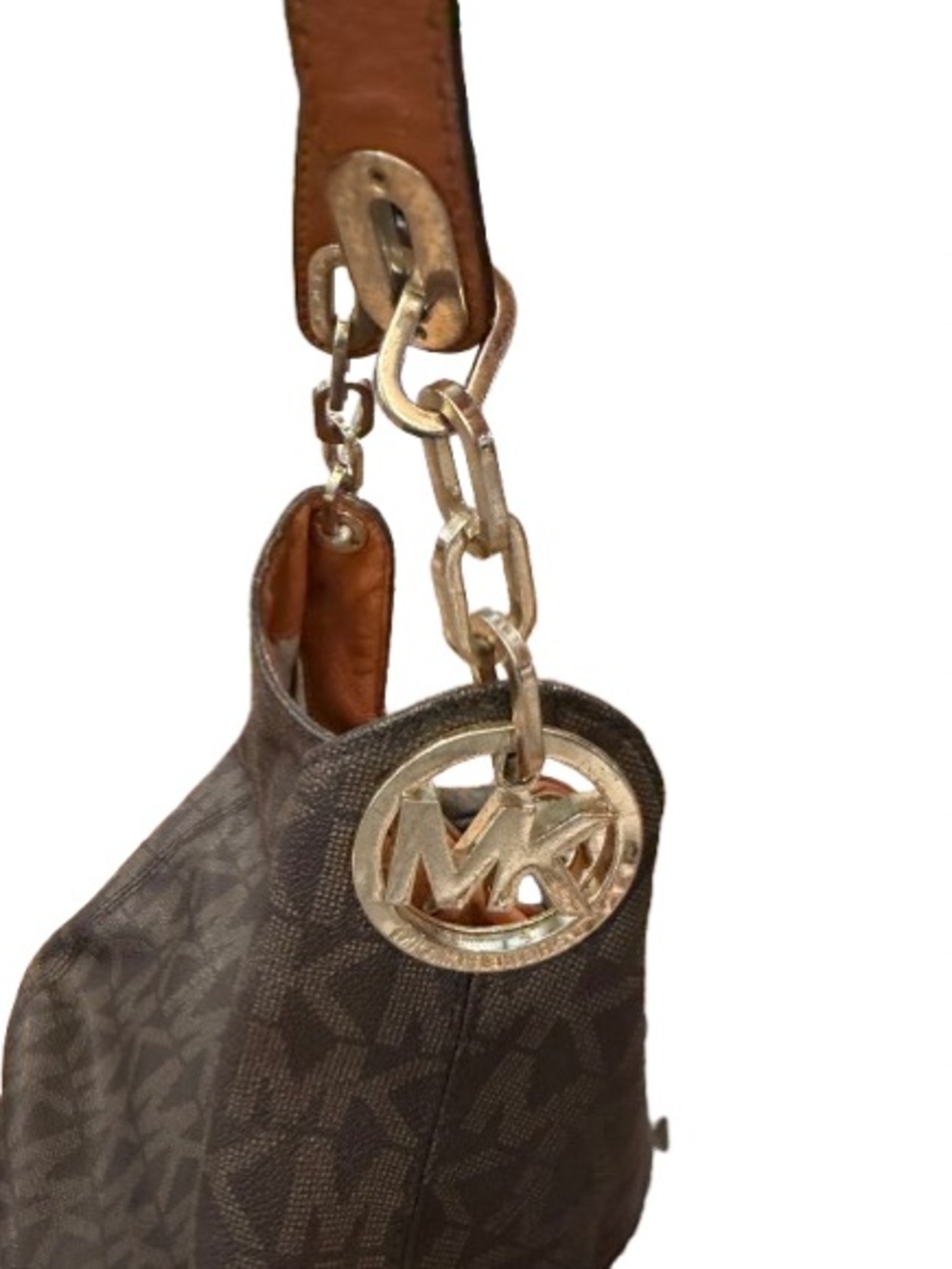 Michael Kors Brown MK Logo Hobo Bag with Lots of Pockets Needs zipper pull - Picture 6 of 15